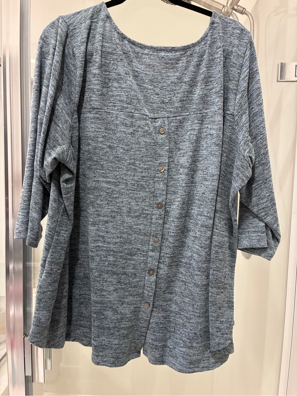 Rose & Olive Heather Blue Button-Back Knit Top